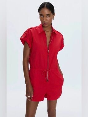 Pistola Meg Zip Front Romper - Red size M Cotton blend new no tag
